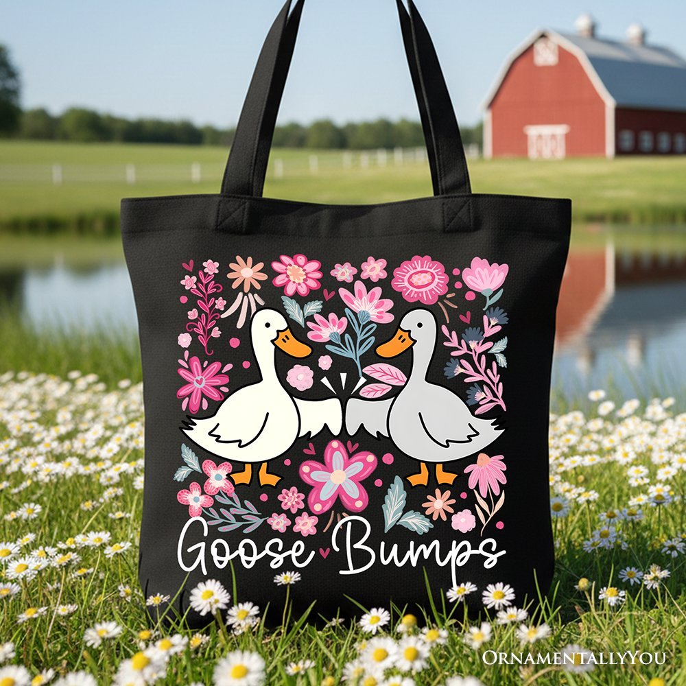Funny Goose Bumps Floral Canvas Tote Bag, Sarcastic Goose Gift Shopper