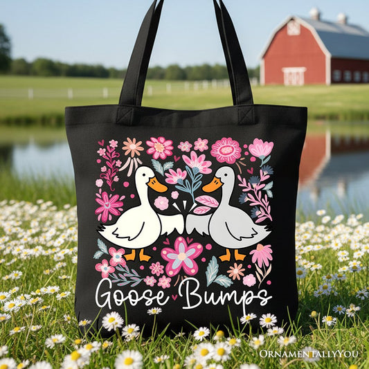 Funny Goose Bumps Floral Canvas Tote Bag, Sarcastic Goose Gift Shopper