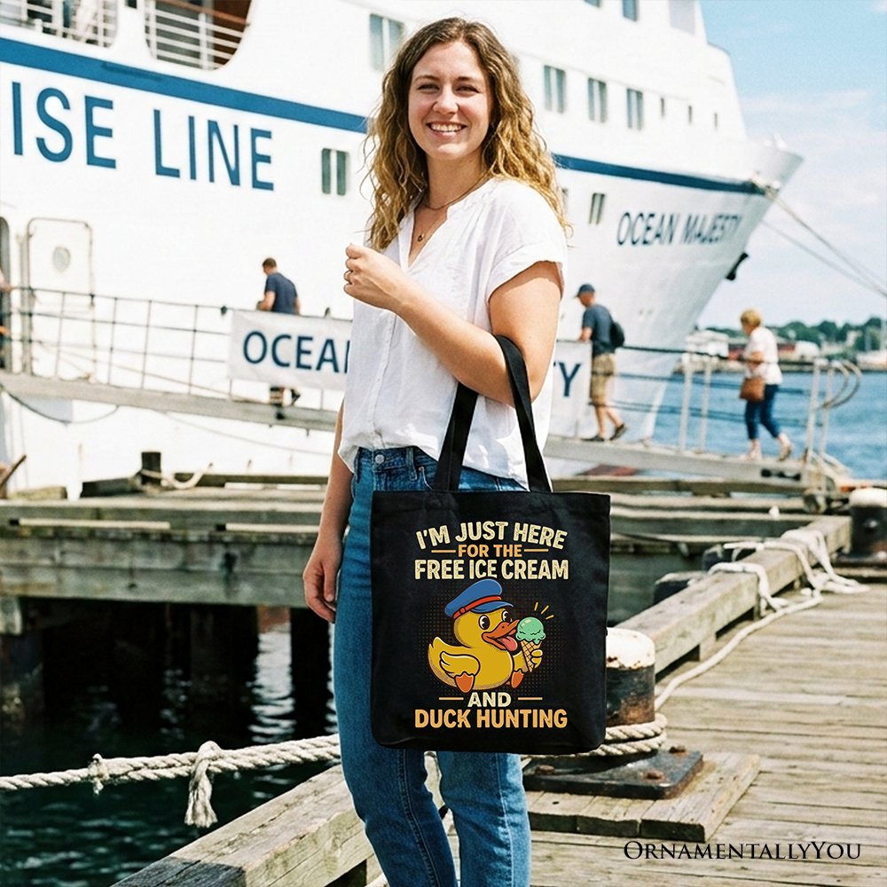 Funny Resin Duck Cruise Tote Bag, Ice Cream And Duck Hunter Vacation Gift Shopper
