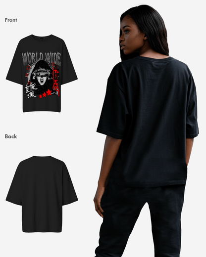 G West Womens Oversized Old World Wide Star T Shirt