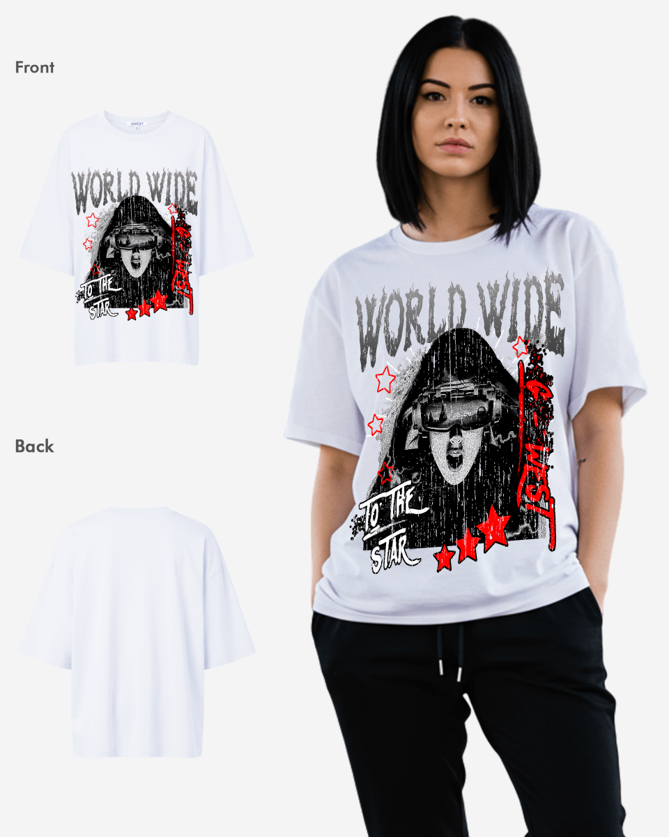 G West Womens Oversized Old World Wide Star T Shirt