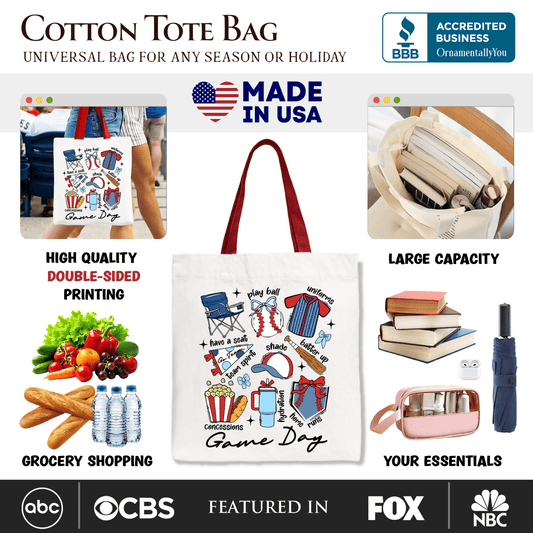 Game Day Baseball Tote Bag, Gift Shopper for Sports Fans