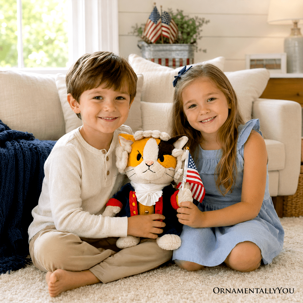 George Washington Cat Stuffed Animal, Funny 4th of July Plush Gift