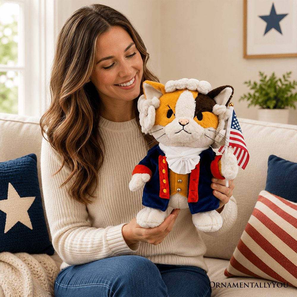 George Washington Cat Stuffed Animal, Funny 4th of July Plush Gift