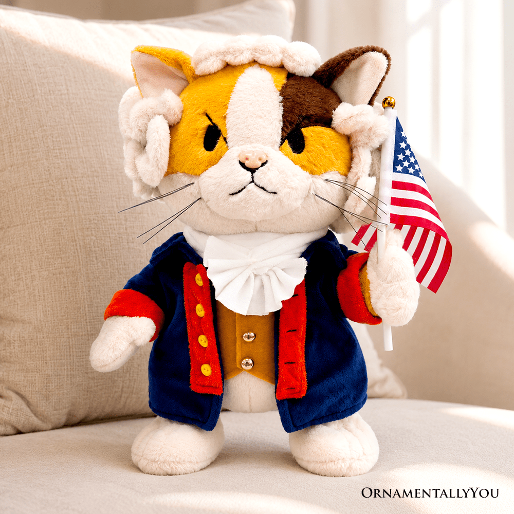 George Washington Cat Stuffed Animal, Funny 4th of July Plush Gift