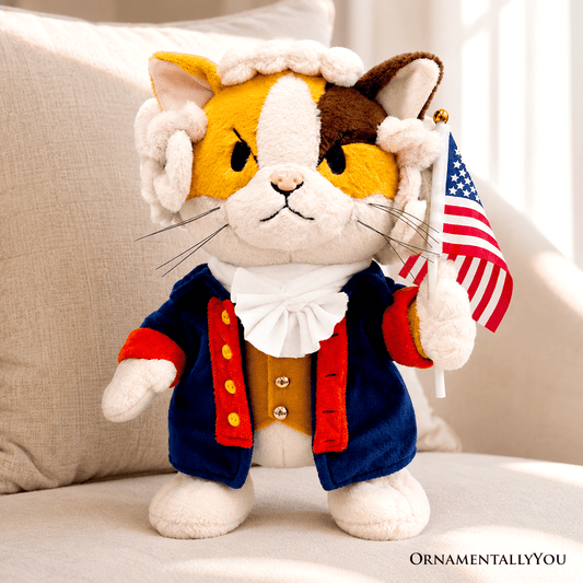 George Washington Cat Stuffed Animal, Funny 4th of July Plush Gift