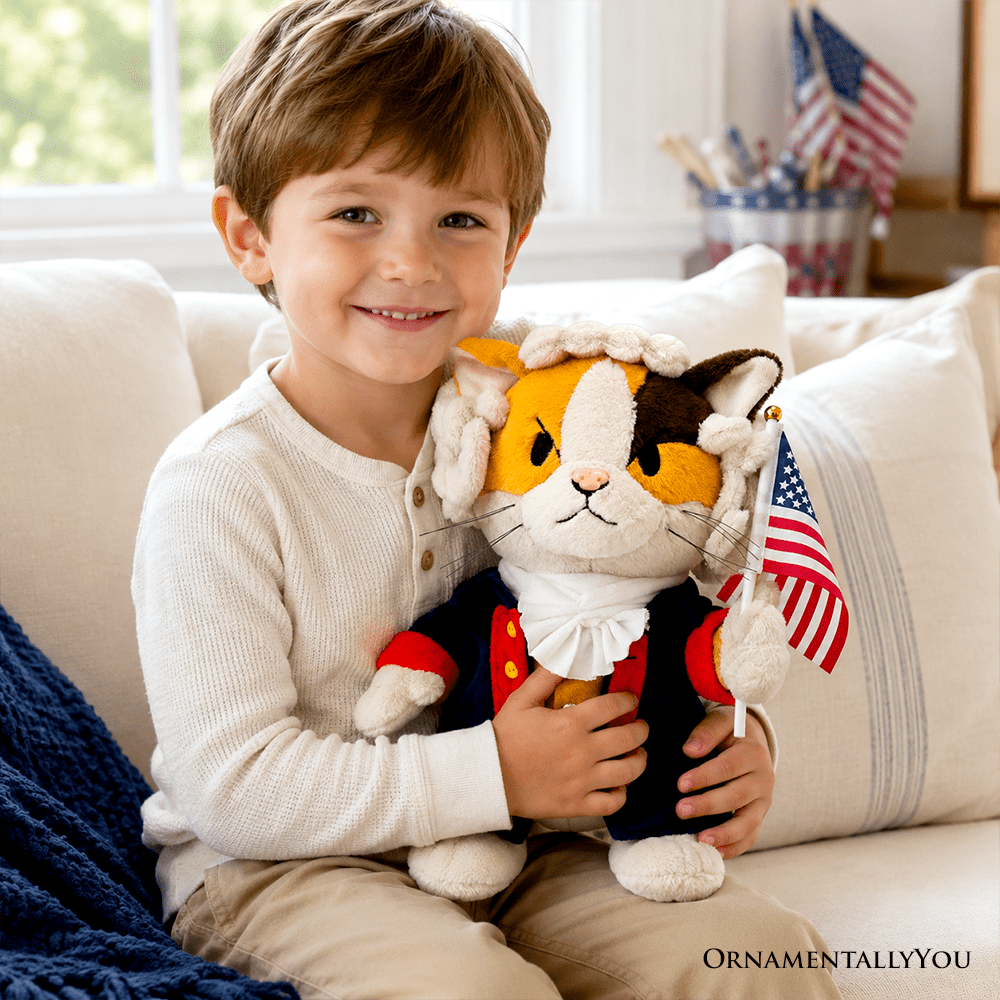 George Washington Cat Stuffed Animal, Funny 4th of July Plush Gift