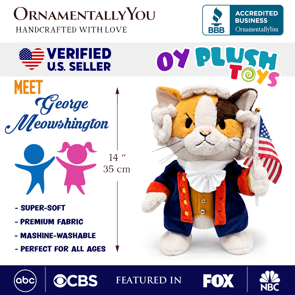 George Washington Cat Stuffed Animal, Funny 4th of July Plush Gift