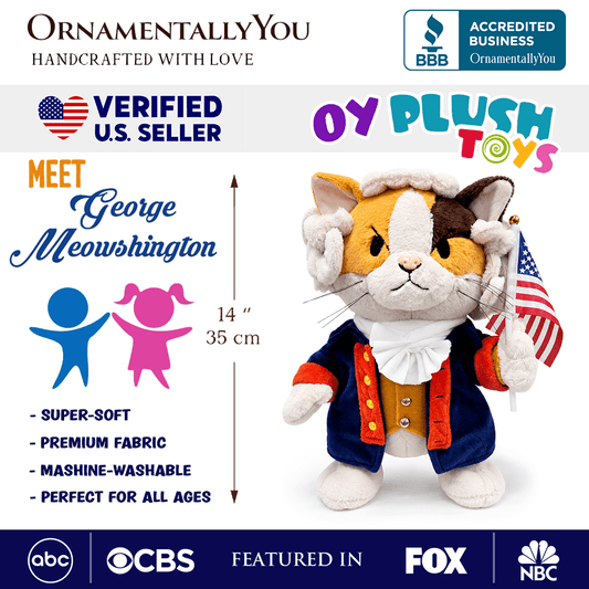 George Washington Cat Stuffed Animal, Funny 4th of July Plush Gift