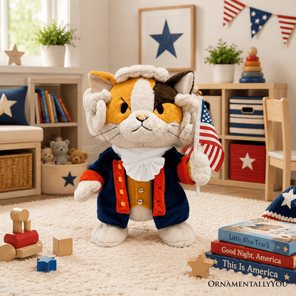 George Washington Cat Stuffed Animal, Funny 4th of July Plush Gift