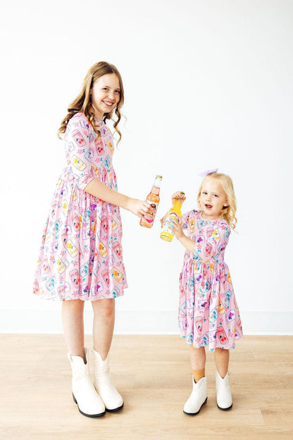 Girly Pop 3/4 Sleeve Pocket Twirl Dress