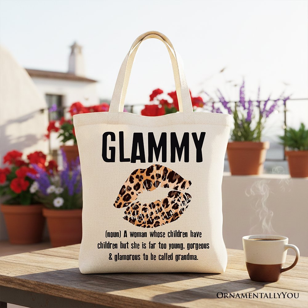 Glammy Leopard Lips Canvas Tote Bag, Coquette Gift Shopper for Stylish and Glamorous Grandmas