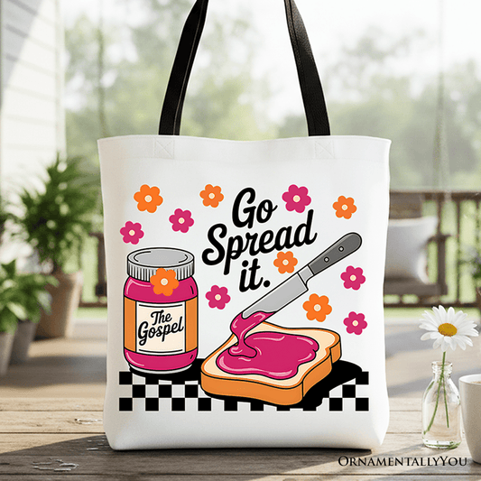 Go Spread It Christian Tote Bag, Cute Gospel Jam and Toast Gift Shopper