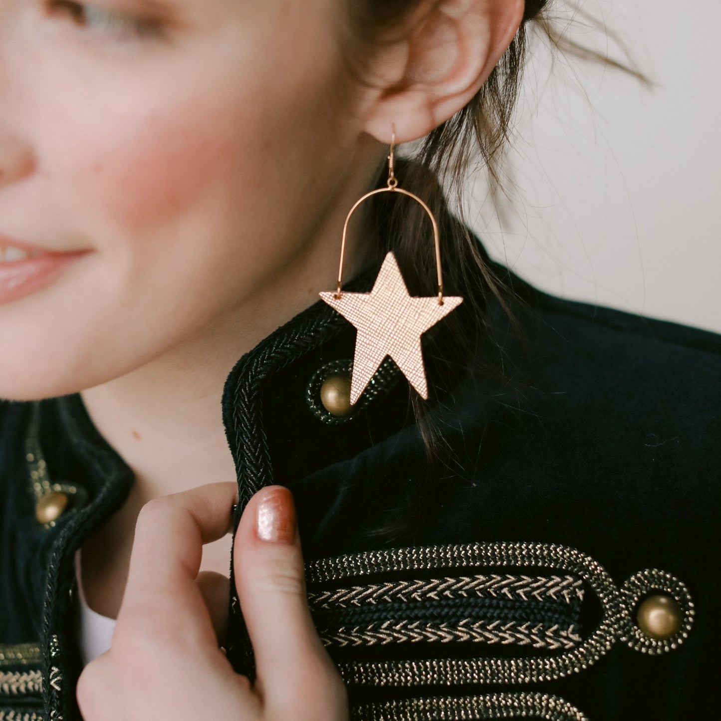 Gold Leaf Superstar Leather Hoop Earrings