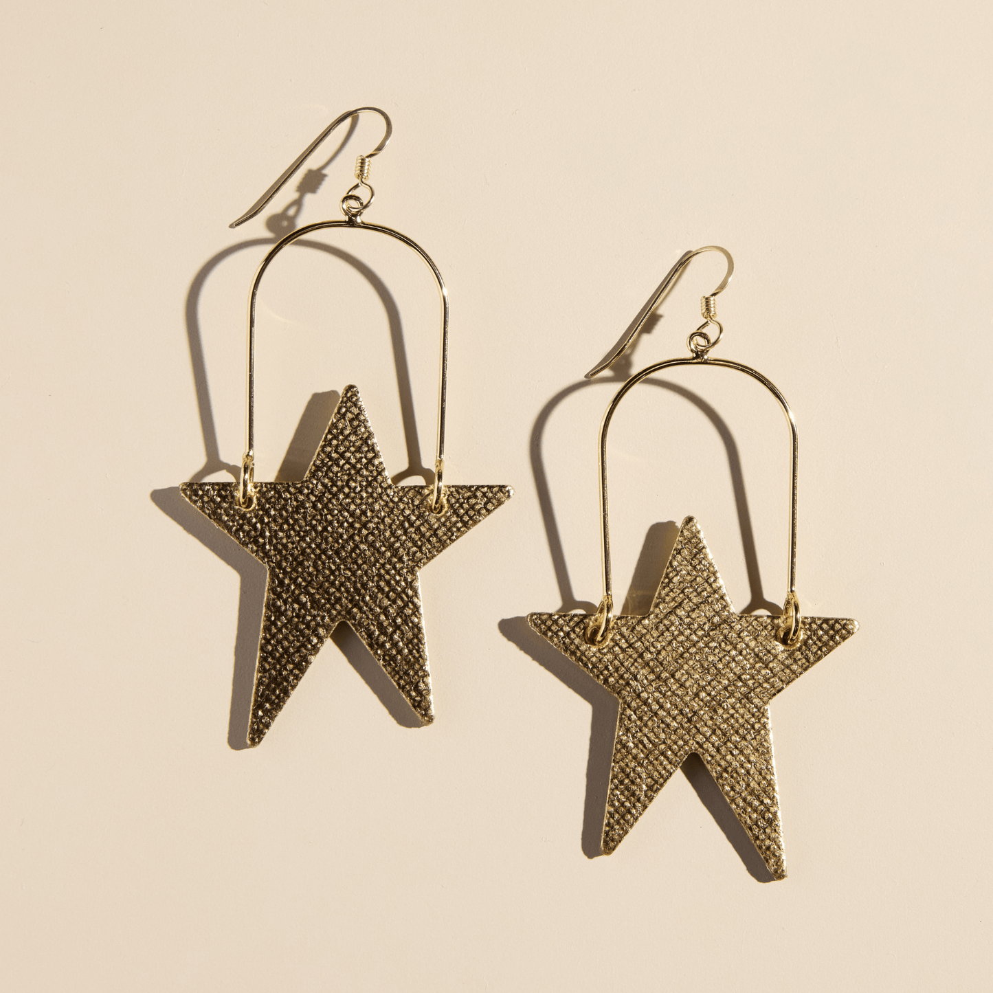 Gold Leaf Superstar Leather Hoop Earrings
