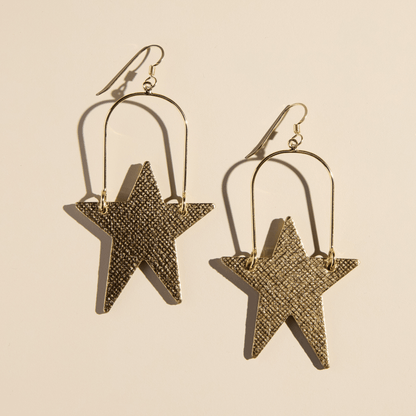 Gold Leaf Superstar Leather Hoop Earrings