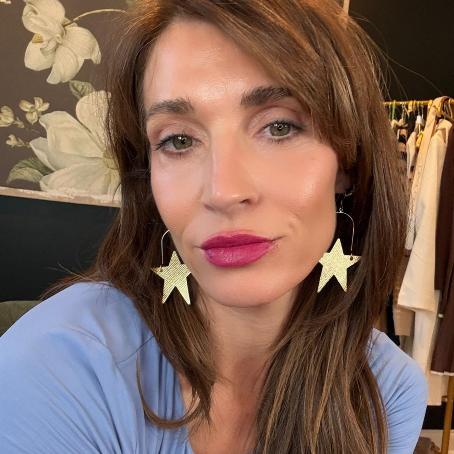 Gold Leaf Superstar Leather Hoop Earrings