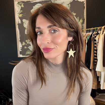 Gold Leaf Superstar Leather Hoop Earrings