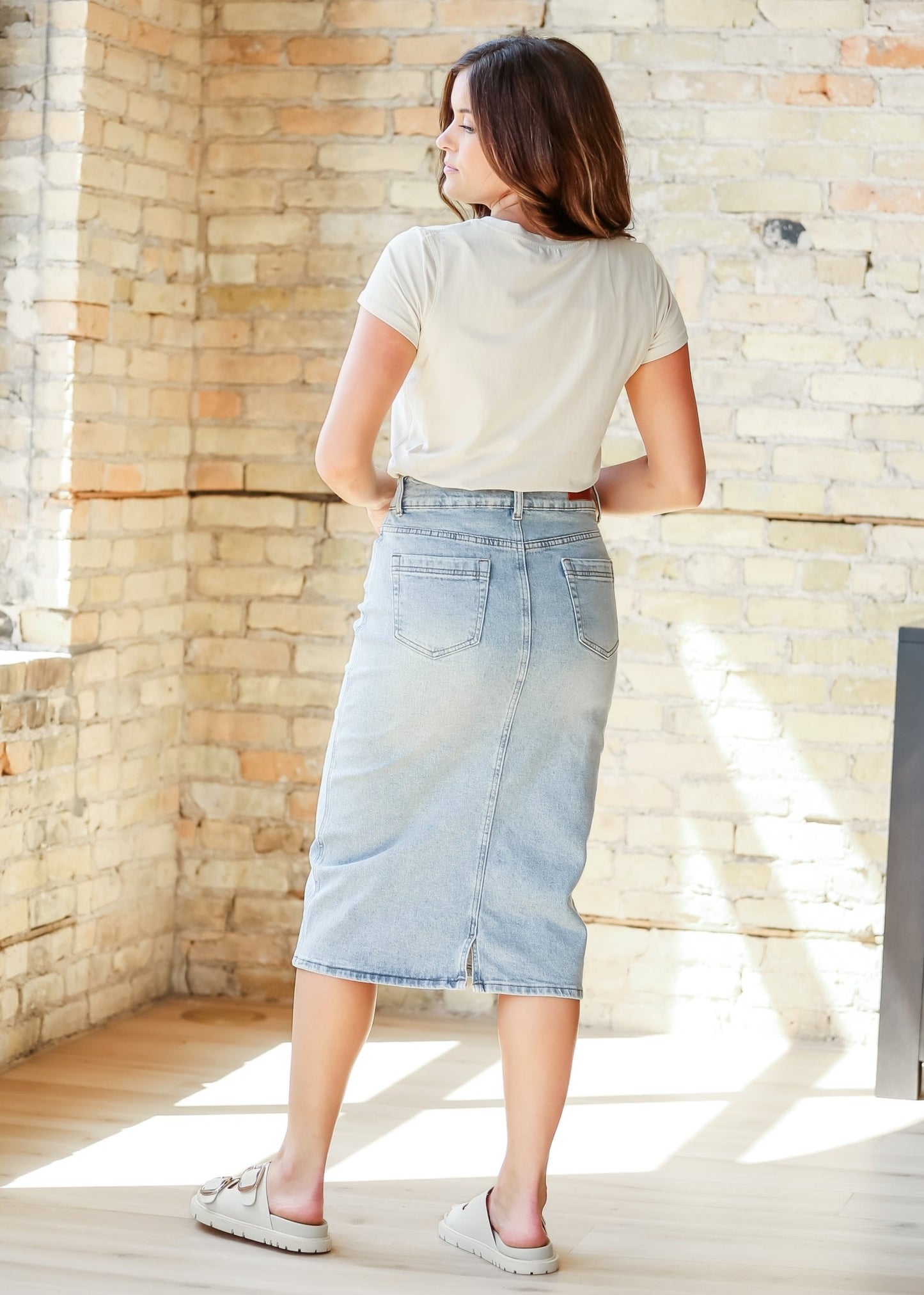 Greta Light Wash Midi Denim Skirt - FINAL SALE