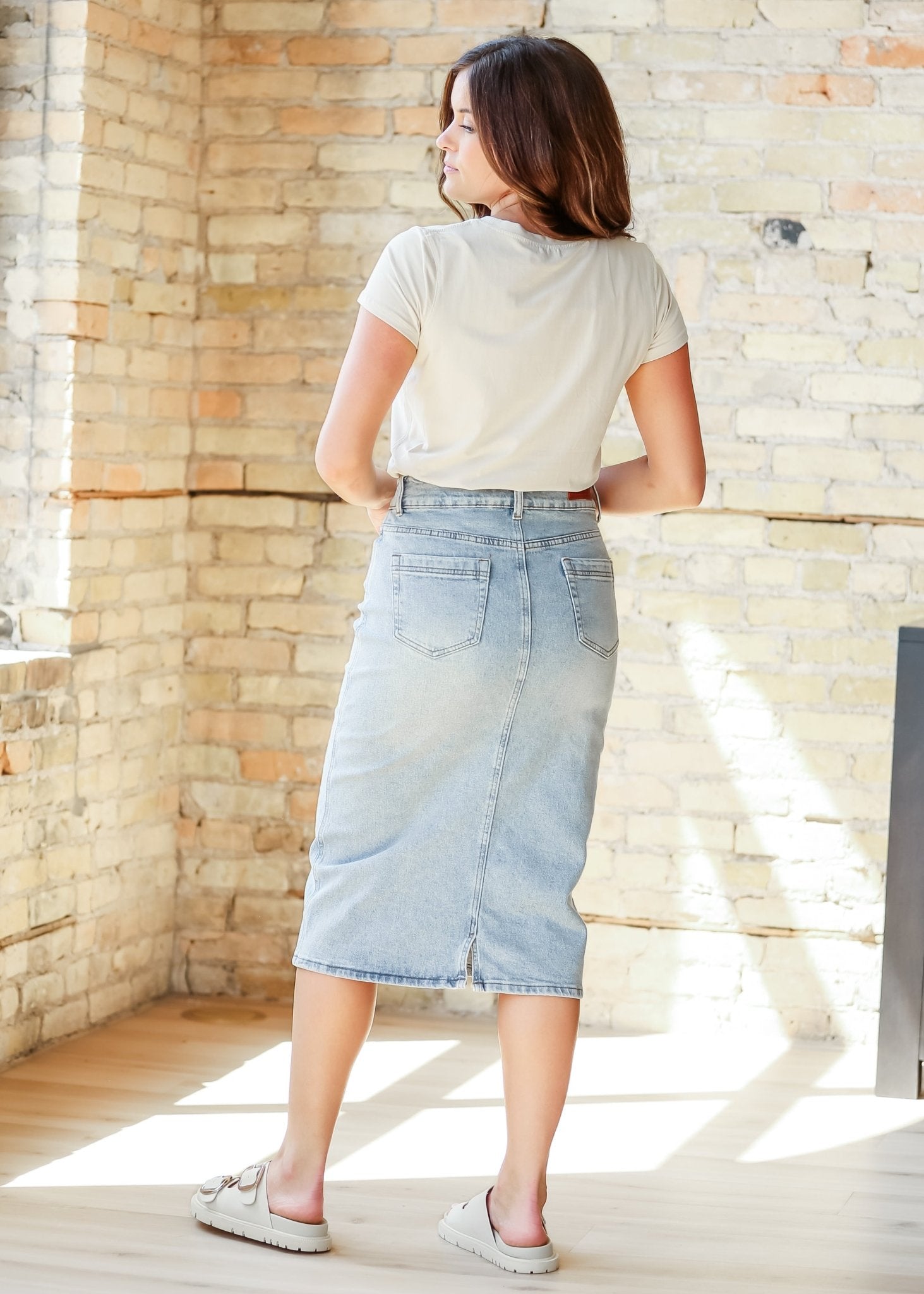 Greta Light Wash Midi Denim Skirt - FINAL SALE