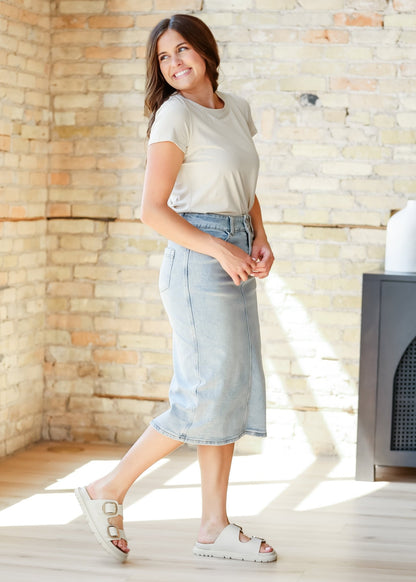 Greta Light Wash Midi Denim Skirt - FINAL SALE