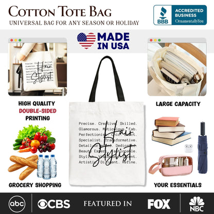 Hair Stylist Definition Canvas Tote Bag, Beauty Salon Appreciation Words Gift Shopper