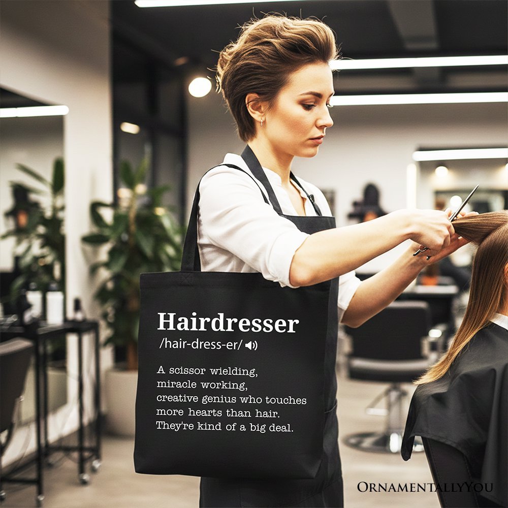 Hairdresser Definition Canvas Tote Bag, Funny Gift Shopper for Creative and Talented Stylists