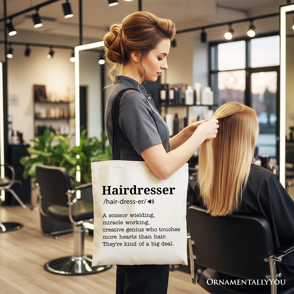 Hairdresser Definition Canvas Tote Bag, Funny Gift Shopper for Creative and Talented Stylists