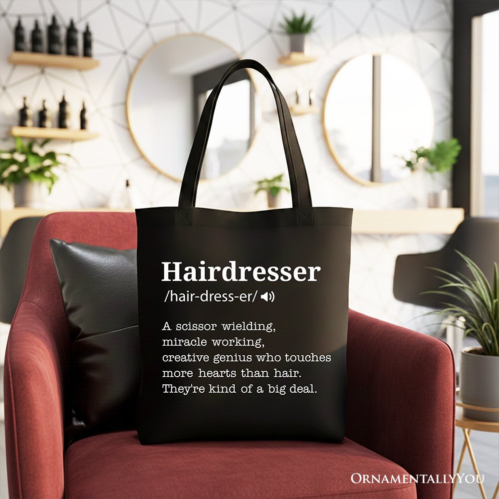 Hairdresser Definition Canvas Tote Bag, Funny Gift Shopper for Creative and Talented Stylists