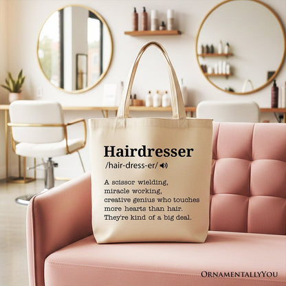 Hairdresser Definition Canvas Tote Bag, Funny Gift Shopper for Creative and Talented Stylists