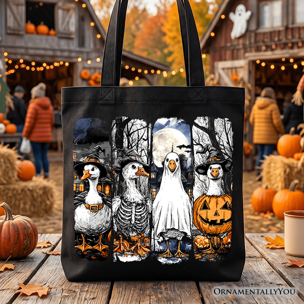 Halloween Goose in Costume Tote Bag, Spooky Fall Geese Gift Shopper for Bird Enjoyers