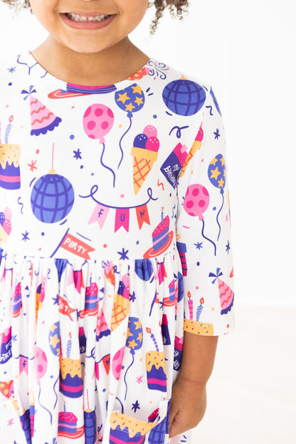 Happy Birthday 3/4 Sleeve Pocket Twirl Dress