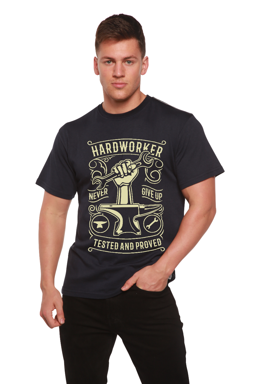 Hard Worker Men's Bamboo Viscose/Organic Cotton Short Sleeve Graphic T-Shirt - Shaketea