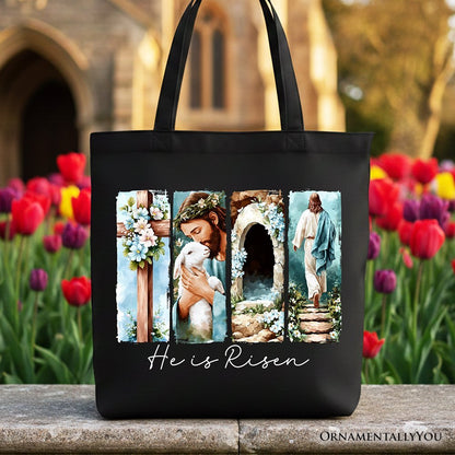 He Is Risen Christian Brushstroke Canvas Tote Bag, Festive Easter Gift Shopper