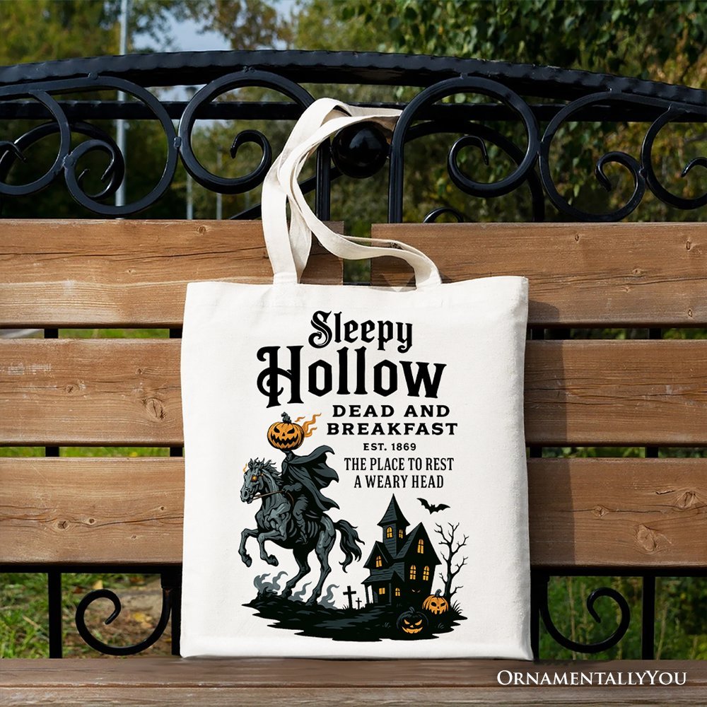 Headless Horseman Sleepy Hollow Halloween Canvas Tote Bag, Dead and Breakfast Retro Gift