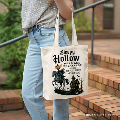 Headless Horseman Sleepy Hollow Halloween Canvas Tote Bag, Dead and Breakfast Retro Gift