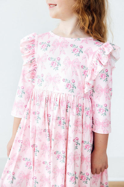 Heirloom Garden 3/4 Sleeve Ruffle Twirl Dress