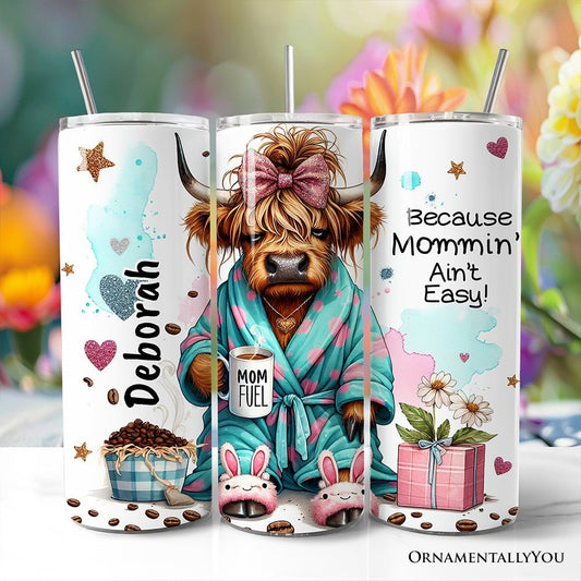 Highland Cow Mom Life 20oz Personalized Tumbler With Lid and Stainless Steel Straw, Sarcastic Motherhood Gift Cup