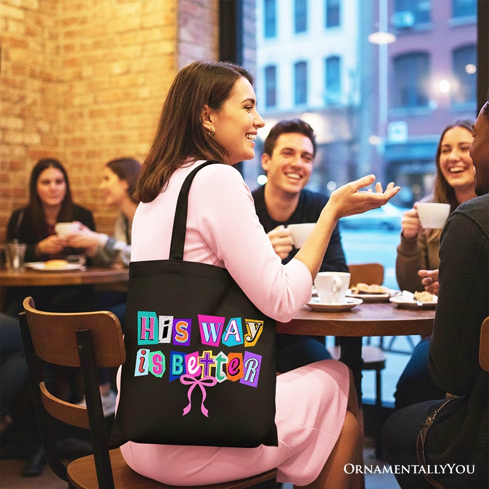 His Way Is Better Christian Canvas Tote Bag, Retro Preppy Coquette Faith Gift Shopper