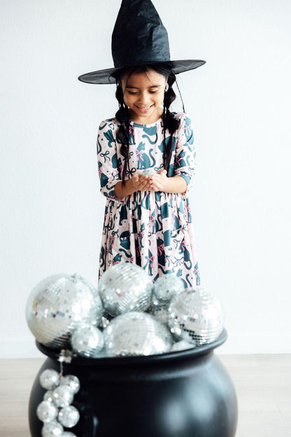 Hocus Purr-cus 3/4 Sleeve Pocket Twirl Dress