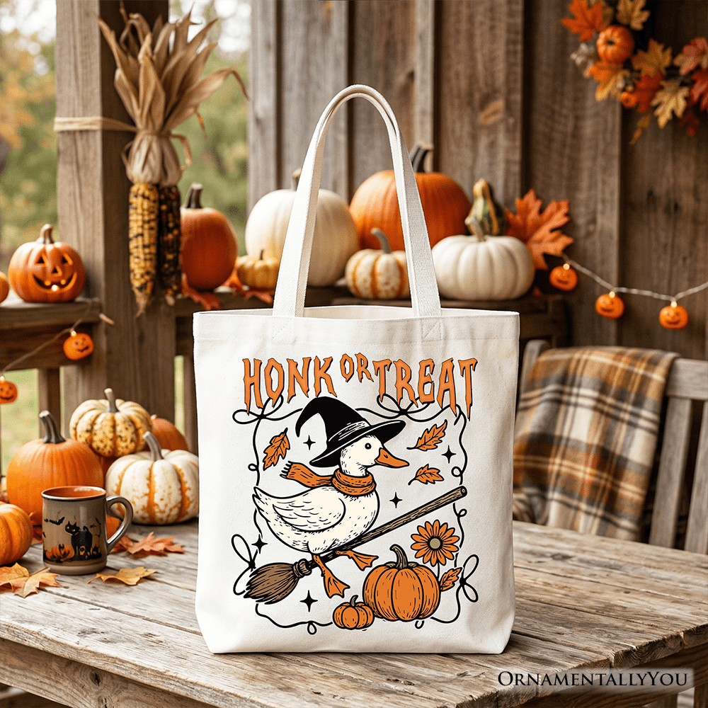 Honk or Treat Goose Tote Bag, Hilarious Halloween Gift Shopper for Silly Bird Enthusiasts