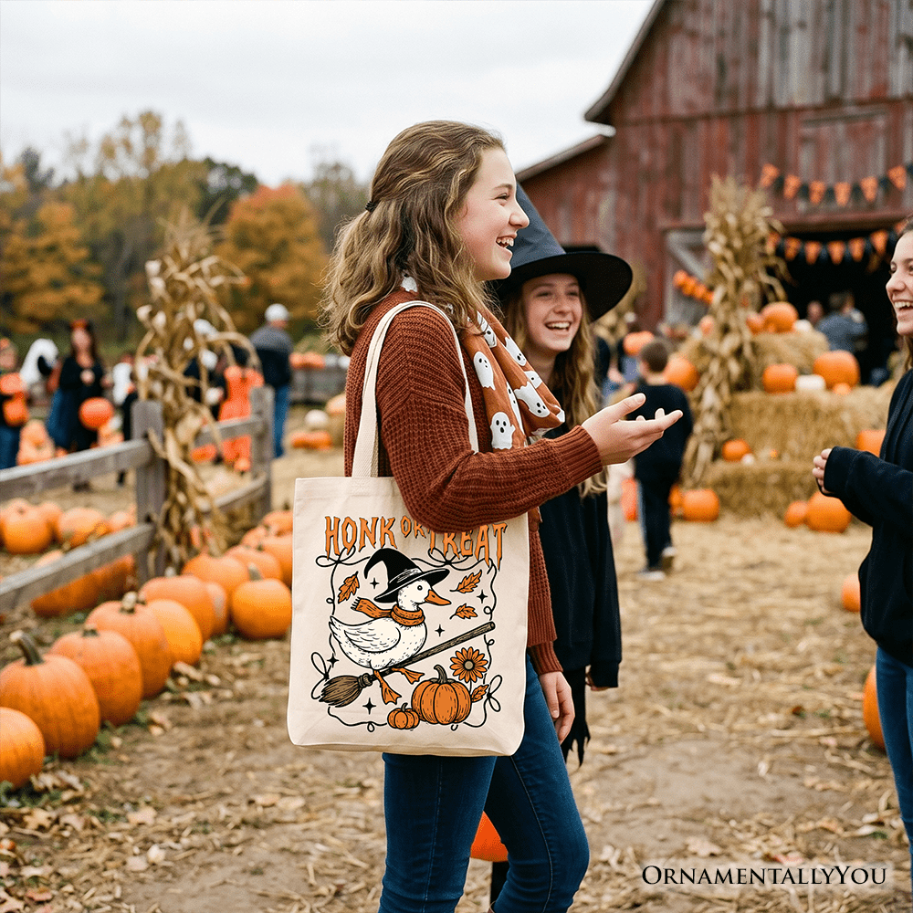 Honk or Treat Goose Tote Bag, Hilarious Halloween Gift Shopper for Silly Bird Enthusiasts