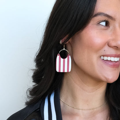 Hoosier Stripe Charlie Leather Statement Earrings