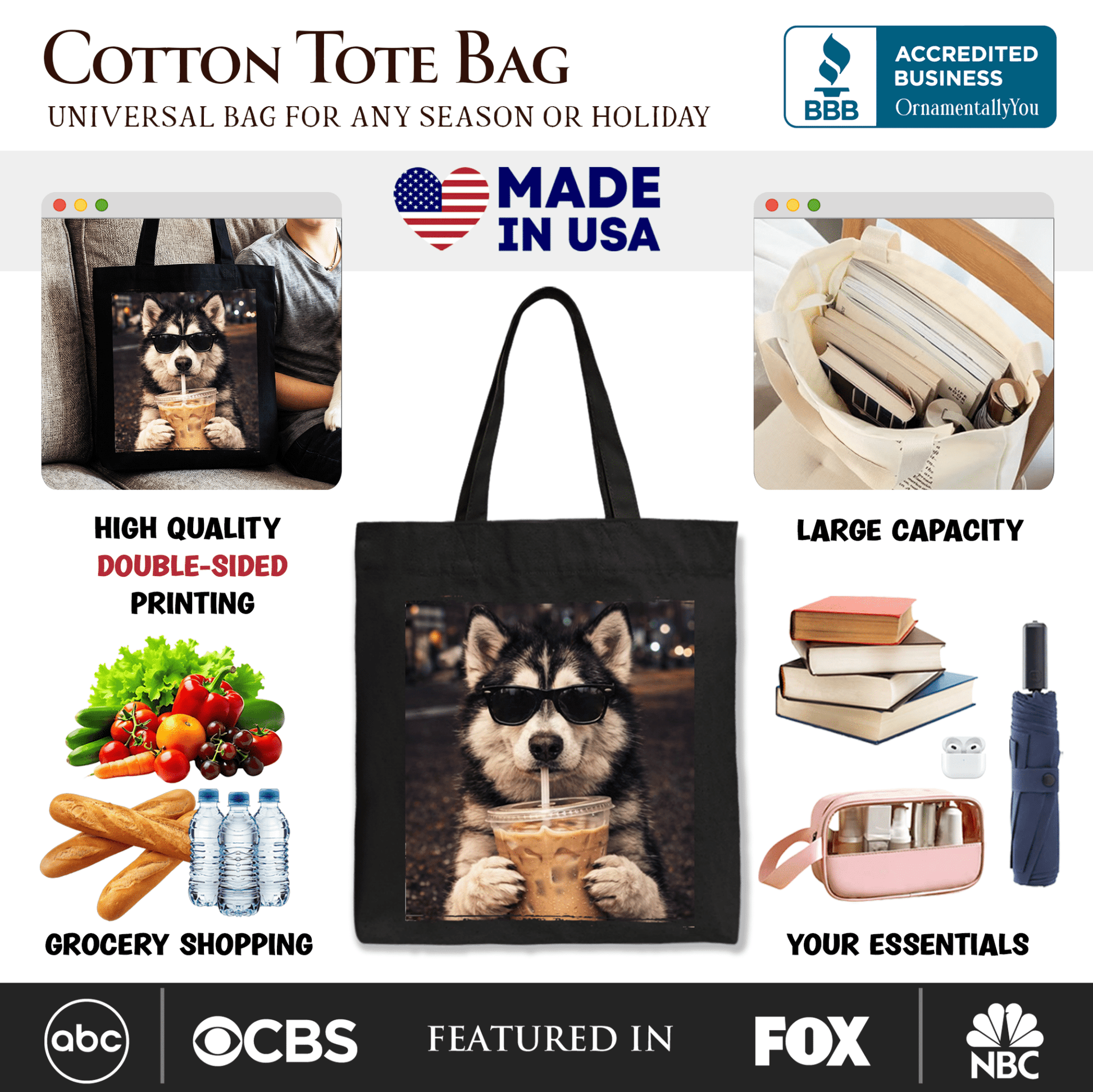 Husky Iced Coffee Tote Bag, Funny Dog Parents Gift Shopper