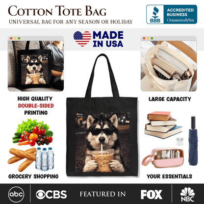 Husky Iced Coffee Tote Bag, Funny Dog Parents Gift Shopper