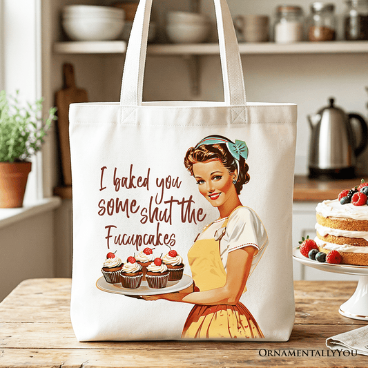 I Baked You Some Shut The Fucupcakes Tote Bag, Funny Retro Kitchen Gift Shopper for Quirky and Fun Bakers