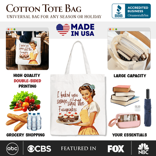 I Baked You Some Shut The Fucupcakes Tote Bag, Funny Retro Kitchen Gift Shopper for Quirky and Fun Bakers