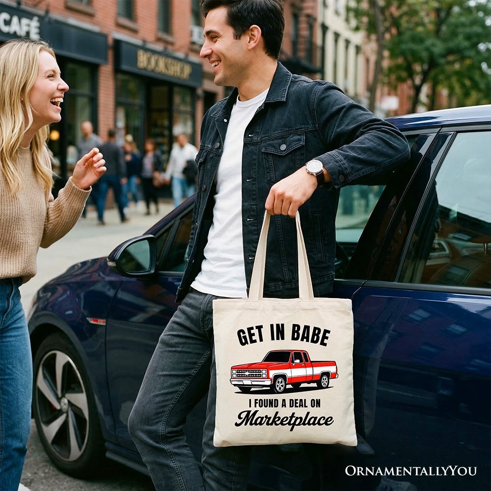 I Found A Deal On Marketplace Tote Bag, Funny Red Truck Gift Shopper