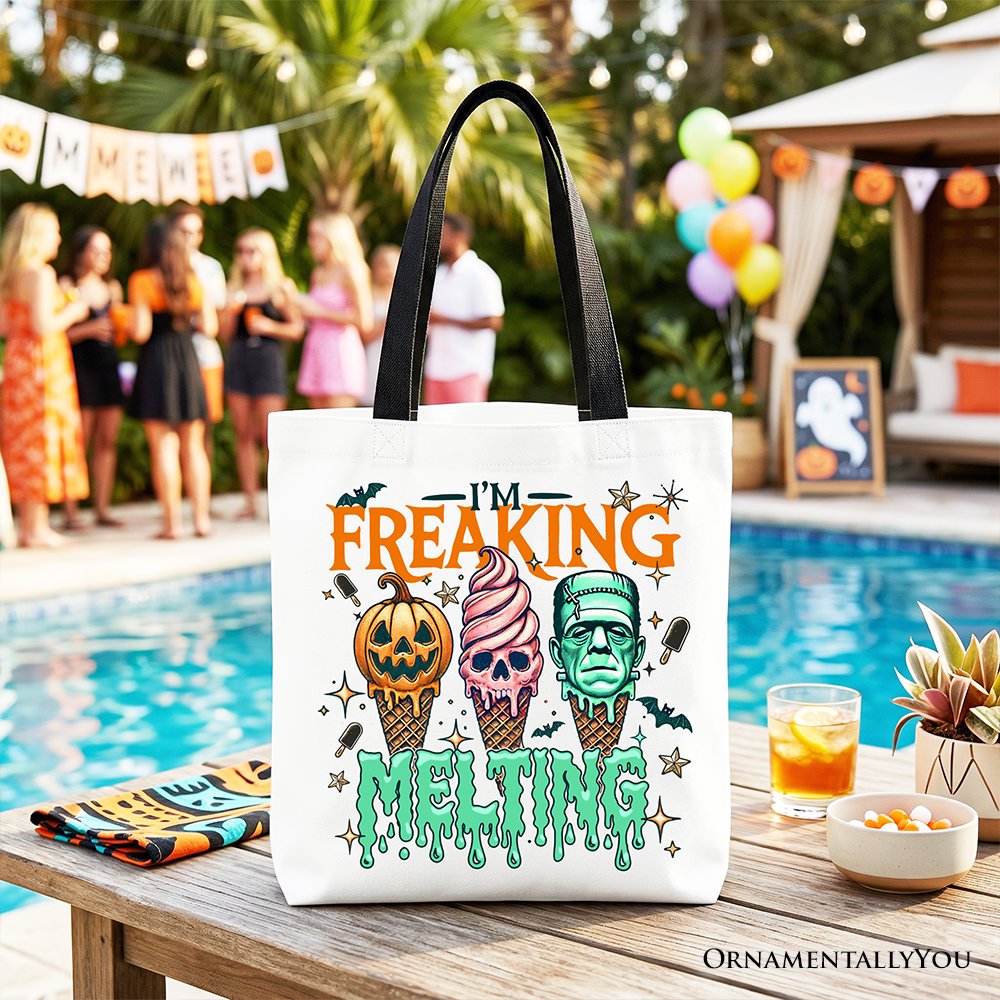 I’m Freaking Melting Frankenstein Tote Bag, Funny Ice Cream Halloween Gift Shopper for Summer Spooky Season - Shaketea
