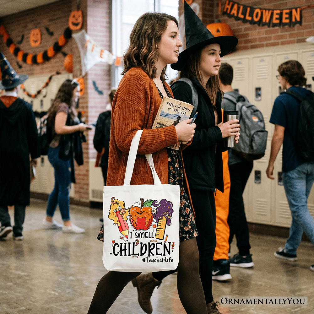 I Smell Children Witch Teacher Life Tote Bag, Back To School Halloween Gift Shopper